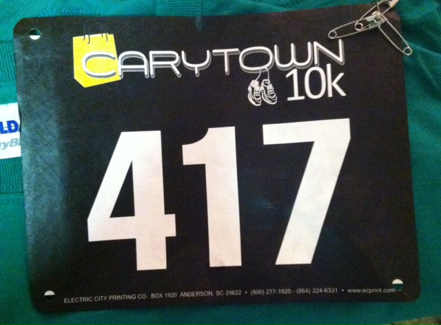 Carytown 10k bib, Richmond, Va.