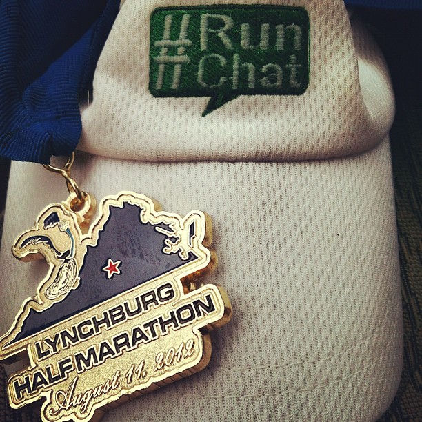 #RunChat visor, Lynchburg Half Marathon medal