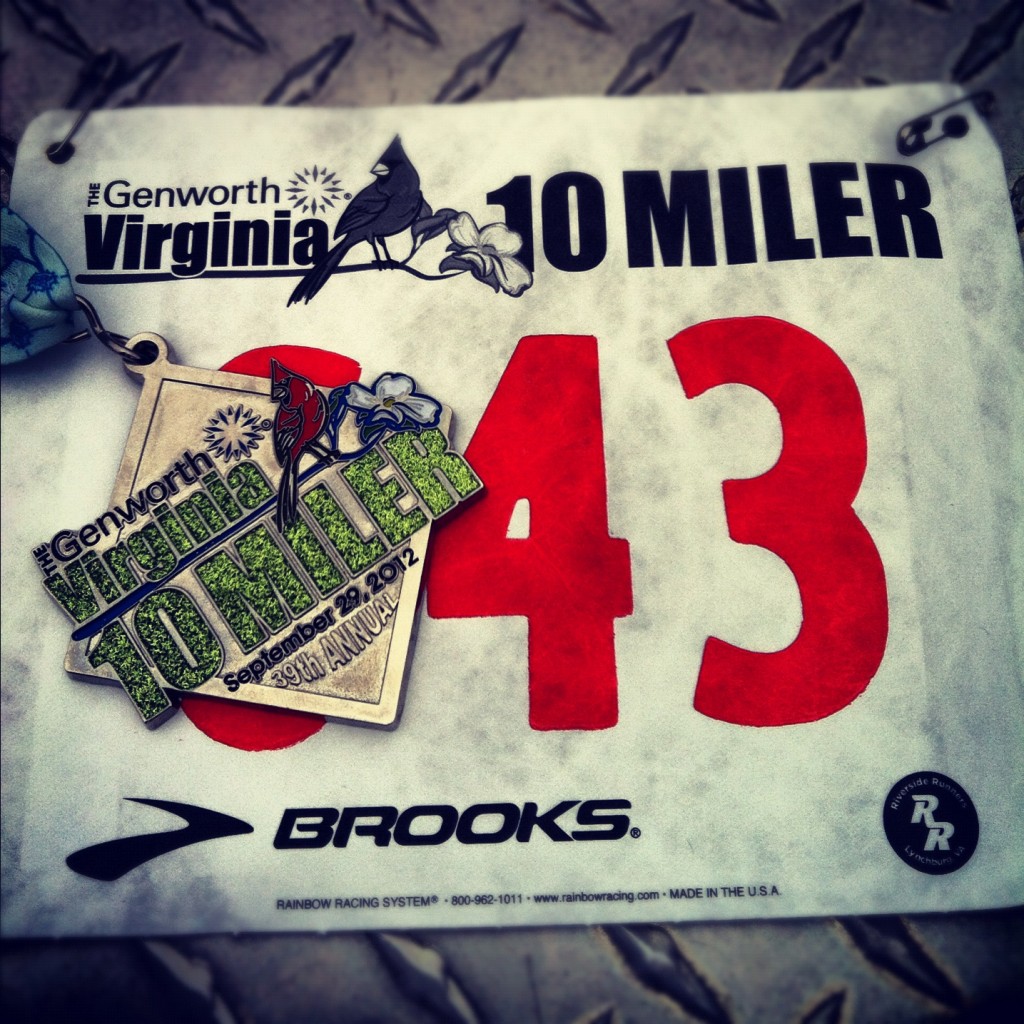 2012 Virginia 10 Miler medal